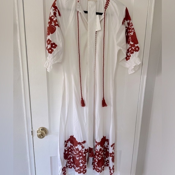 Julia Amory Short Sleeve Embroidered Caftan in White & Earth ๐ NWT size S - Picture 6 of 6